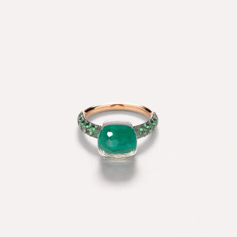 Pomellato Nudo Classic ring, rose gold, white gold, prasiolite, malachite and tsavorites