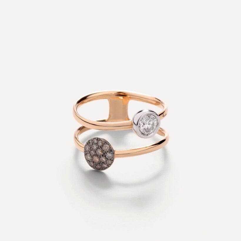 Pomellato Sabbia ring, rose gold, white gold, diamond and brown diamonds