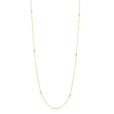 Collier sautoir or jaune, or blanc, diamants Raynal