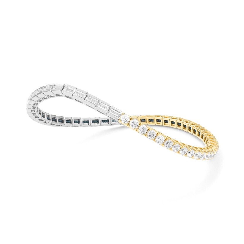 Riviere bracelet white gold yellow gold diamonds