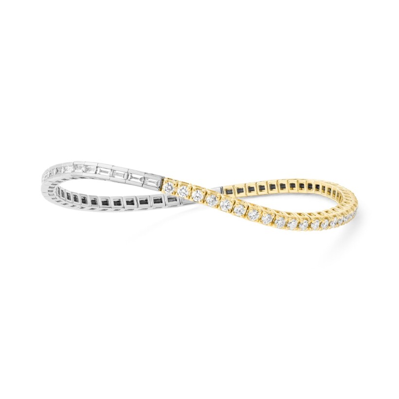 Riviere bracelet white gold yellow gold diamonds