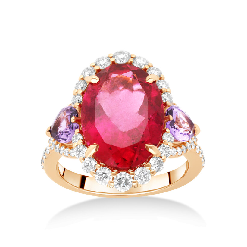 Love ring in pink gold with rubellite, sapphires and diamonds Raynal