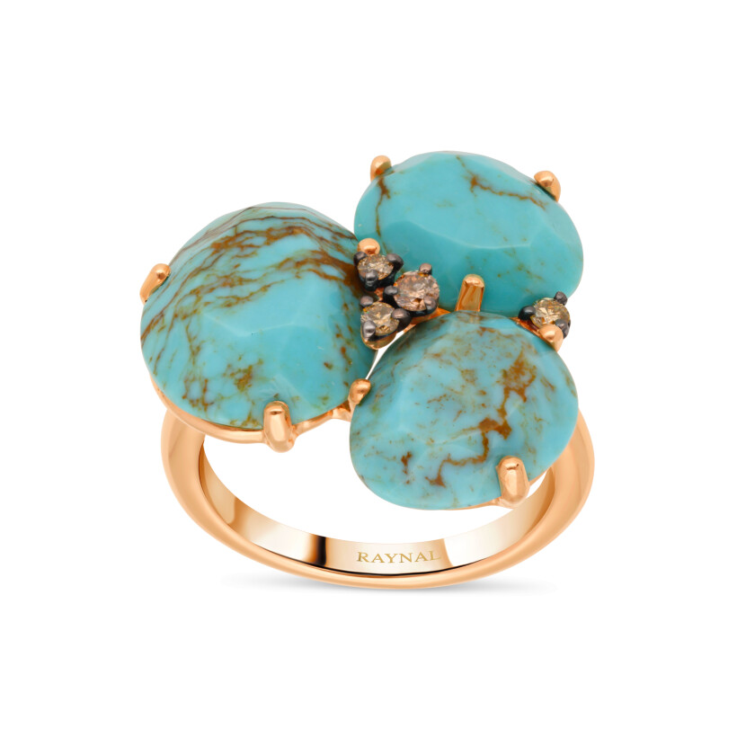 Galet Baroque pink gold turquoise diamond ring Raynal