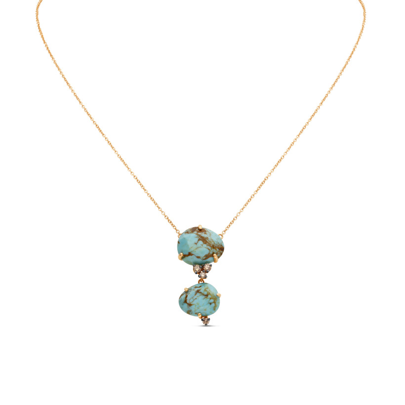 Galet Baroque rose gold turquoise diamonds necklace