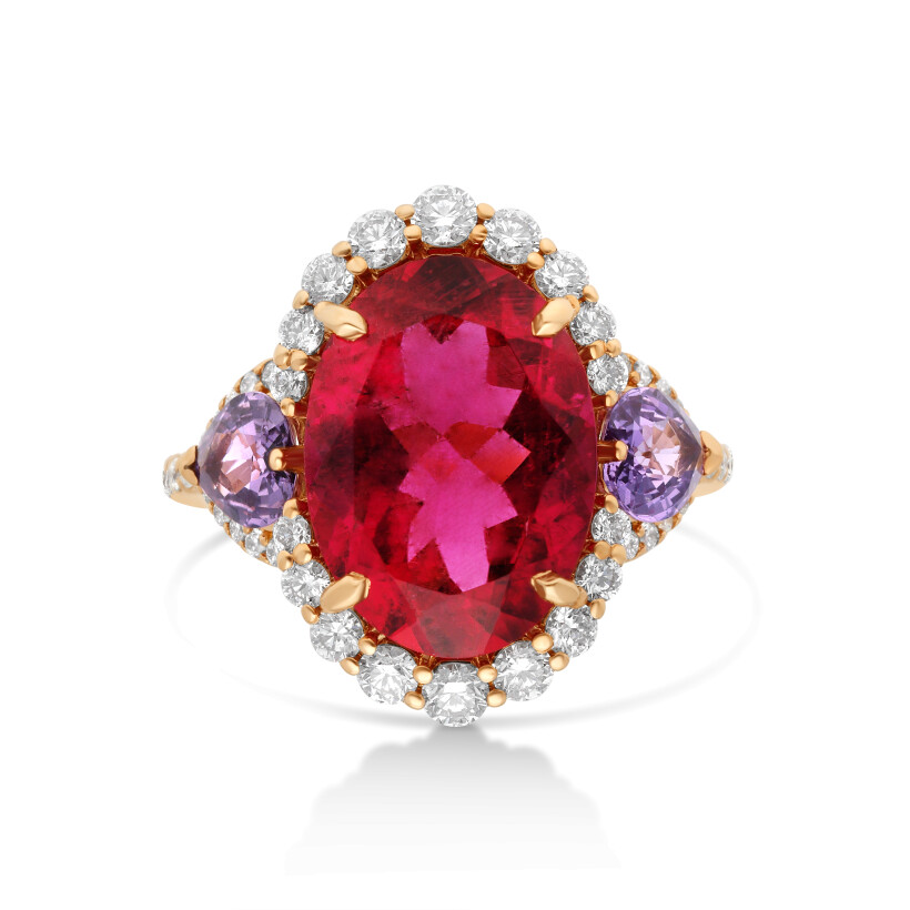 Love ring in pink gold with rubellite, sapphires and diamonds Raynal