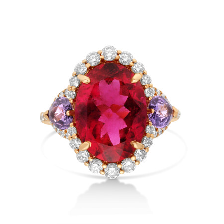 Bague Amour or rose rubellite, saphirs, diamants Raynal