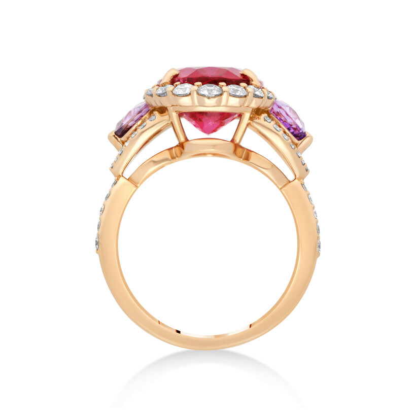 Love ring in pink gold with rubellite, sapphires and diamonds Raynal