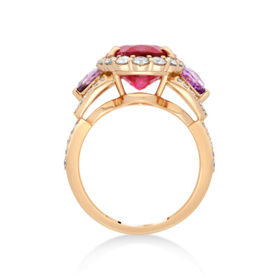 Bague Amour or rose rubellite, saphirs, diamants Raynal