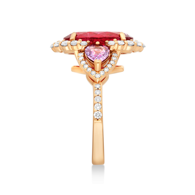 Love ring in pink gold with rubellite, sapphires and diamonds Raynal