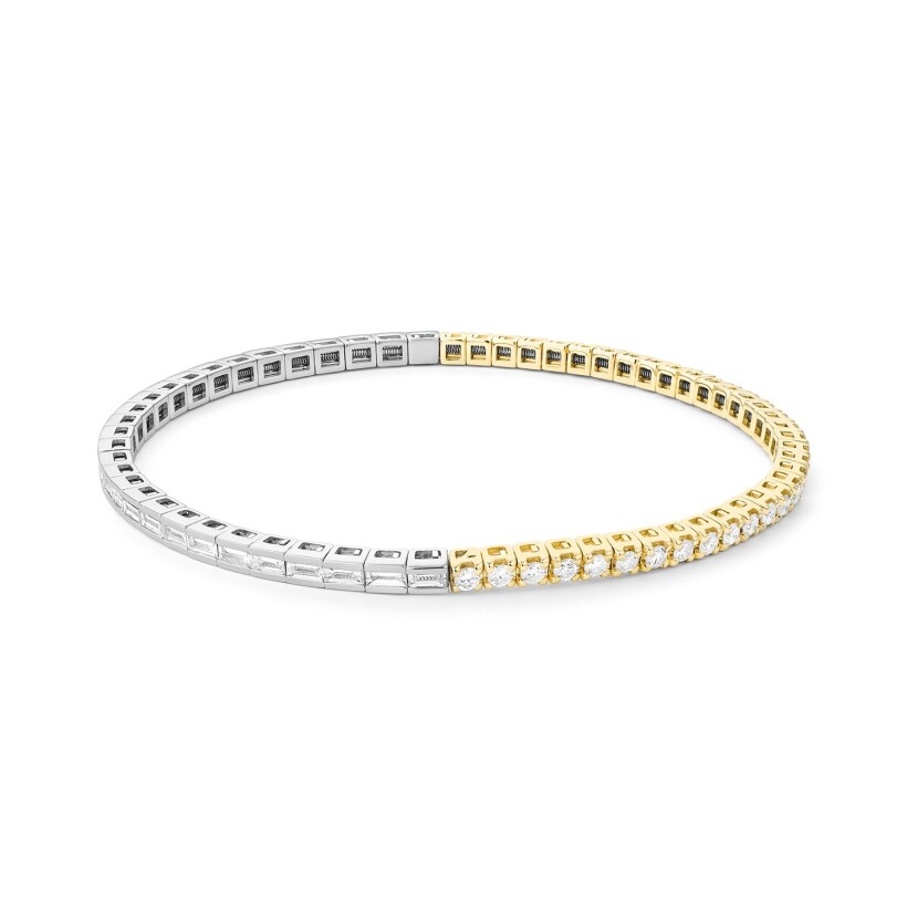 Riviere bracelet white gold yellow gold diamonds