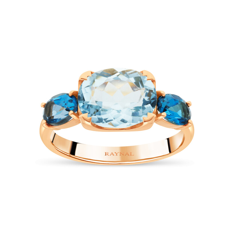 Marine” ring, pink gold, topaz, Raynal