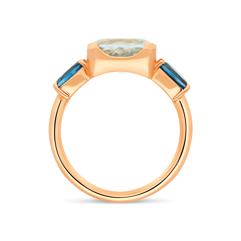 Marine” ring, pink gold, topaz, Raynal