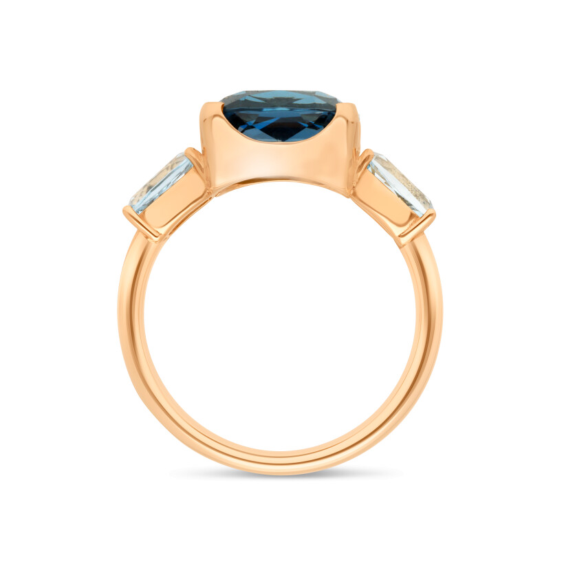 Marine” ring, pink gold, topaz, Raynal