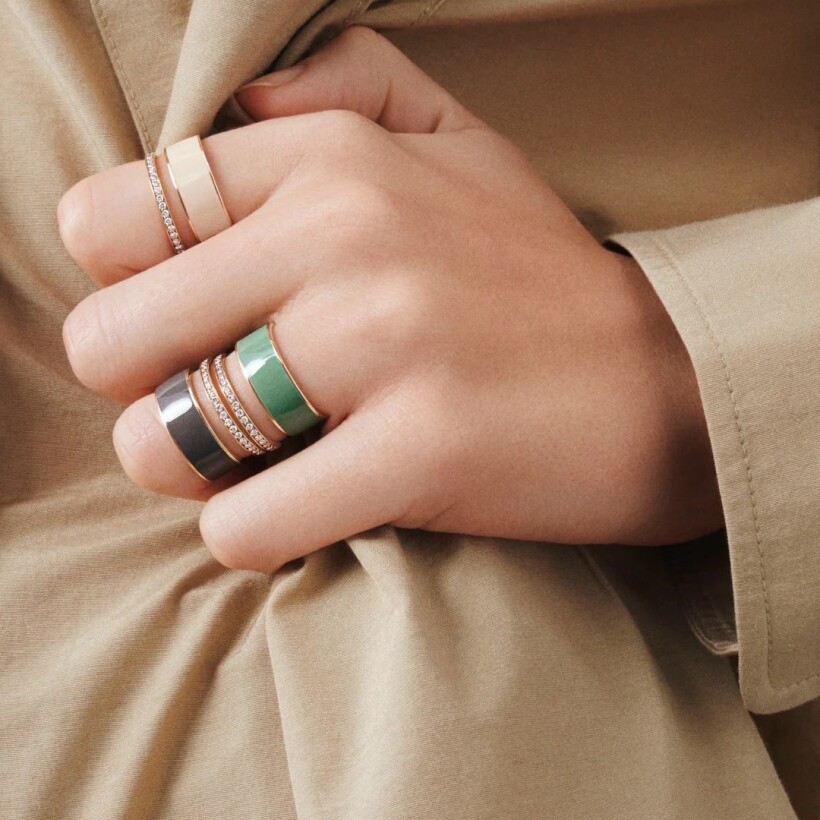 Repossi Berbere ring, Chromatic Taupe lacquer, rose gold, paved with diamonds