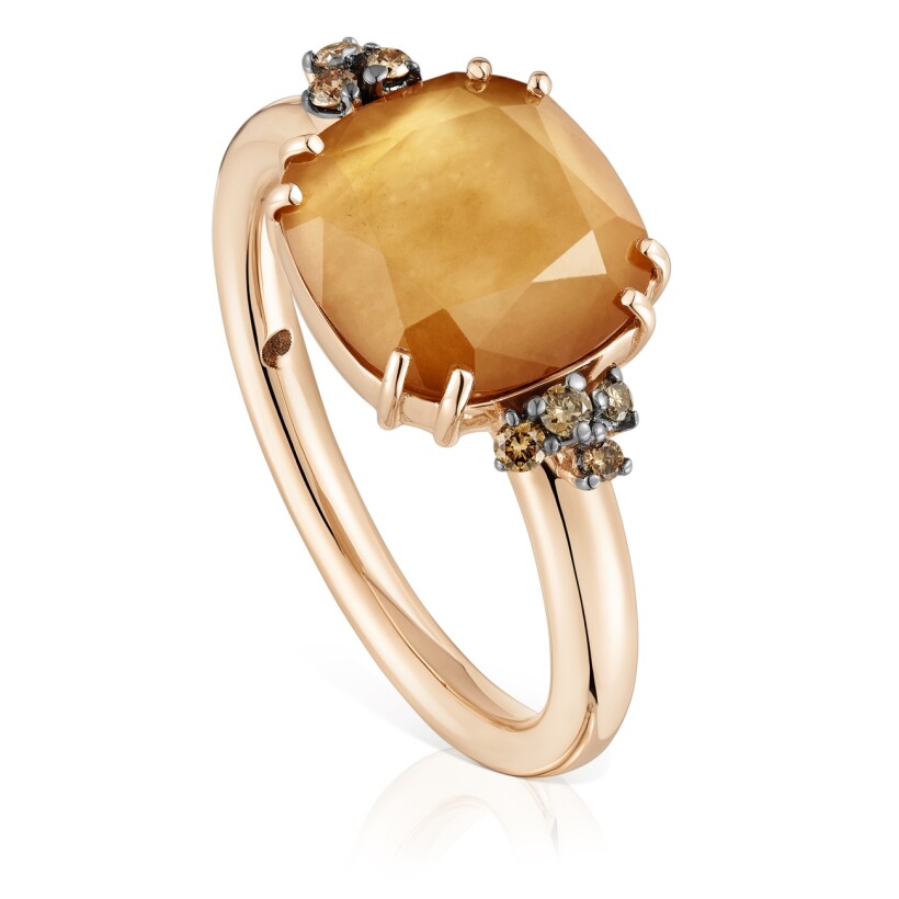 Bonbon ring rose gold diamonds, mandarin garnet, crystal