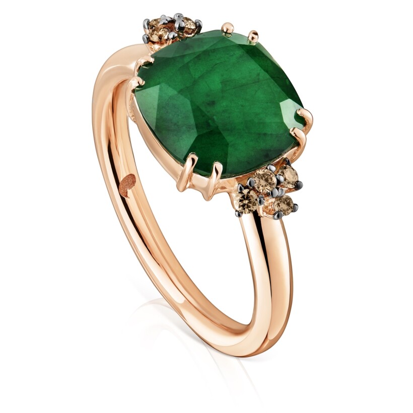 Bonbon ring diamonds, emerald, crystal