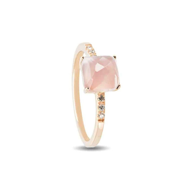 Bague Raynal en or rose, diamants et quartz rose