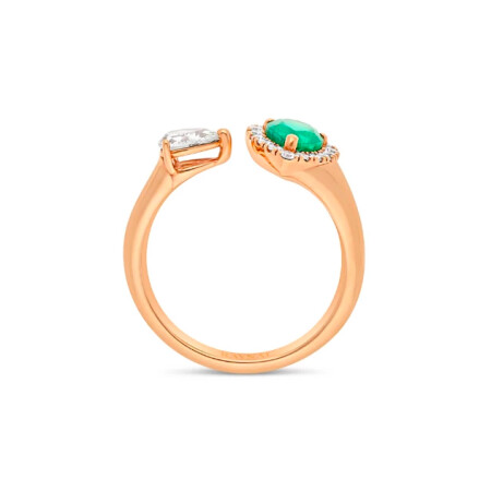 Bague Ifire Raynal en or rose émeraude et diamants