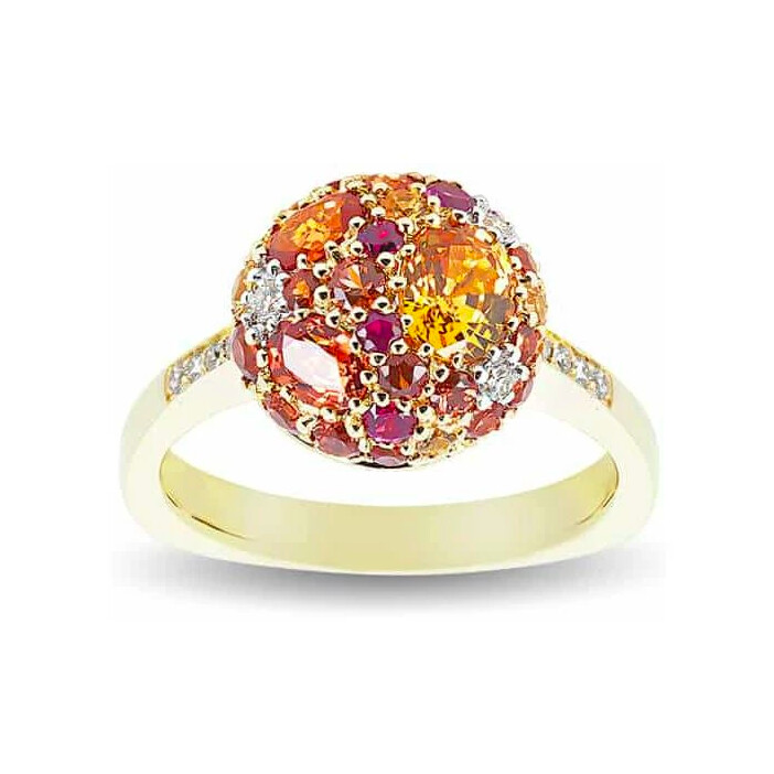 Bague Raynal en or jaune, diamant, saphir et citrine