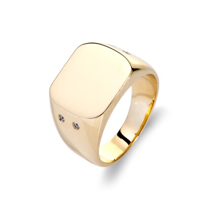 Bague chevalière homme or jaune diamants