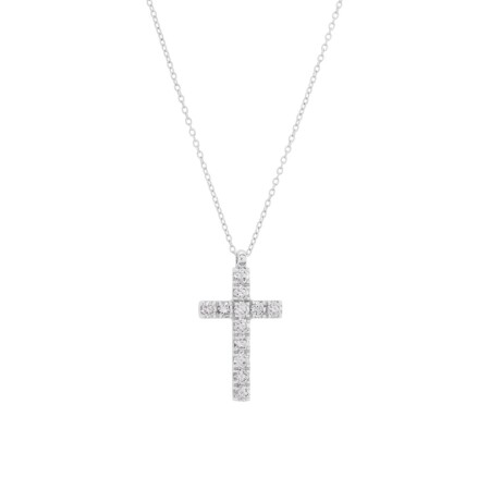 Collier charms croix or blanc diamants