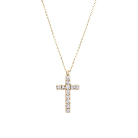 Collier charms croix or jaune diamants