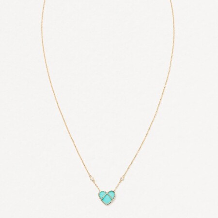 Collier Poiray L'Attrape Coeur petit modèle en or jaune et turquoise