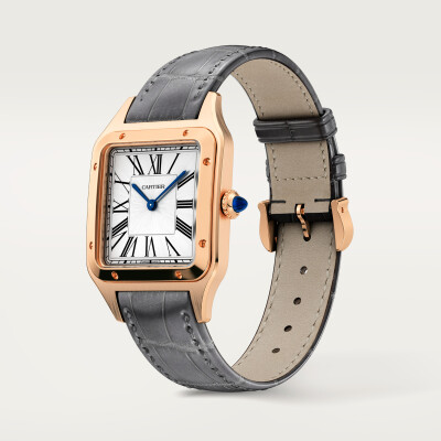 Cartier Santos-Dumont watch, Large model, quartz movement, rose gold, leather