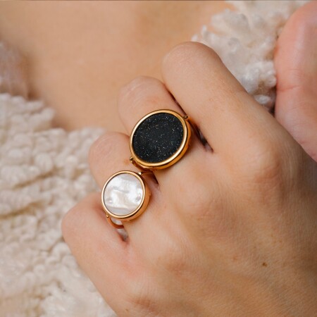 Bague Ginette NY BABY DISC RINGS en or rose et nacre blanc