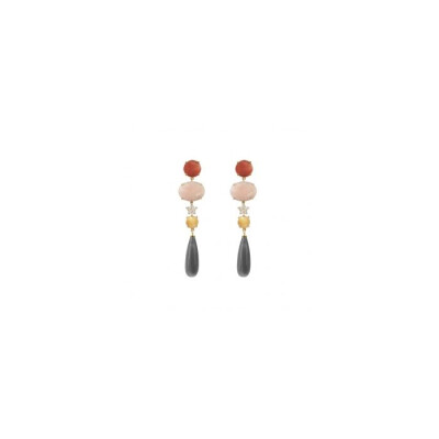 Boucle d'oreille diaman Magic Circus pierre de lune corail et ambre