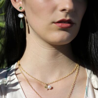 Pendentif boucle d'oreille or jaune et serpentine