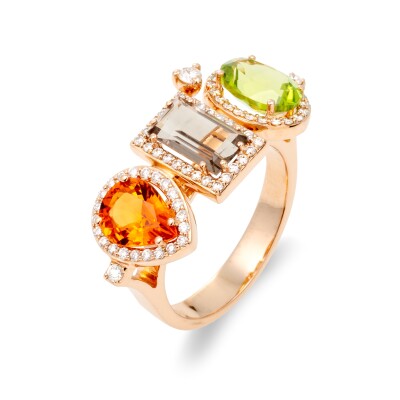Bague Icone or rose saphir, topaze diamants