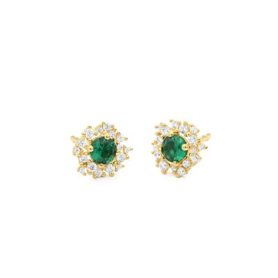 Boucles d'oreilles Princesse or jaune Emeraude, diamants