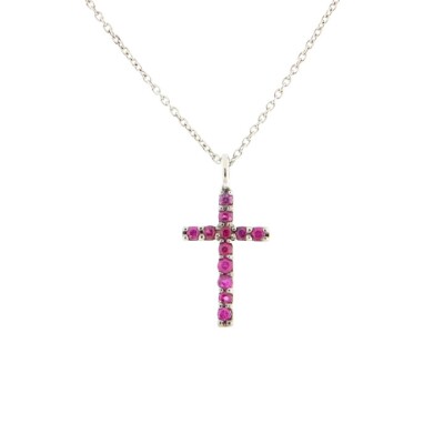 Pendentif Croix Lumière Carmine or blanc rubis