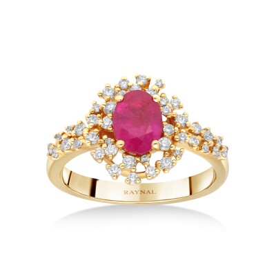 Bague Princesse or rose diamants rubis