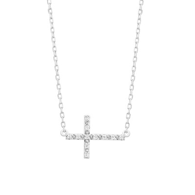 Collier Croix Elancée or blanc diamants