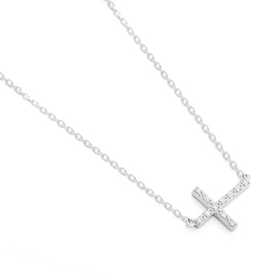 Collier Croix Elancée or blanc diamants