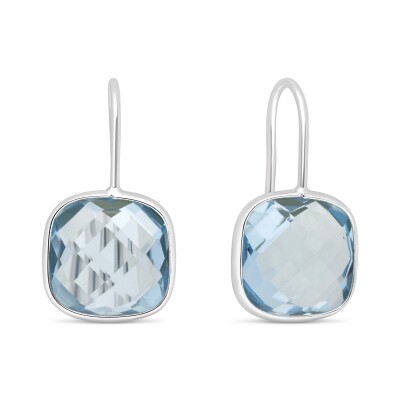 Boucles d'Oreilles Reflets or blanc Topaze Bleue GM