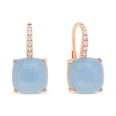 Boucles d'oreilles Ecume d'été or rose diamant Aigue Marine