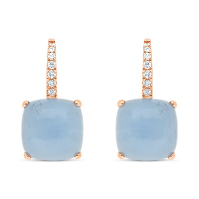 Boucles d'oreilles Ecume d'été or rose diamant Aigue Marine