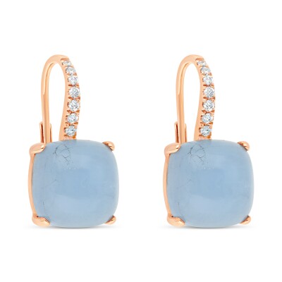 Boucles d'oreilles Ecume d'été or rose diamant Aigue Marine