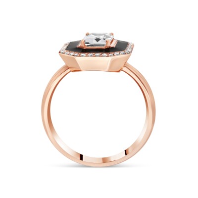 Bague Art Deco Eternelle or rose, Laque, Diamant, Topaze