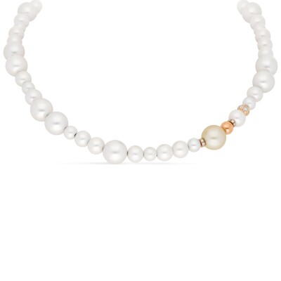 Collier Coco Perles or rose Diamant