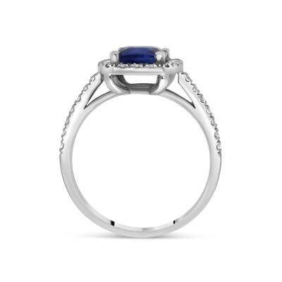 Bague Halo Astral en or blanc, diamant et saphir