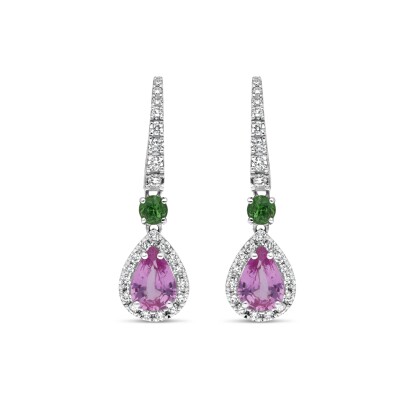 Boucles d'oreilles Raynal en or blanc, diamants, saphir et tsavorites