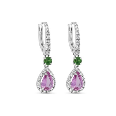 Boucles d'oreilles Raynal en or blanc, diamants, saphir et tsavorites