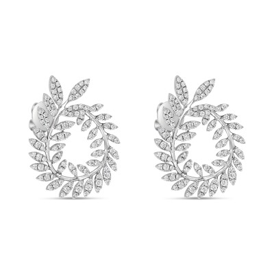Boucles d'oreilles Feuillage Eternel or blanc diamant