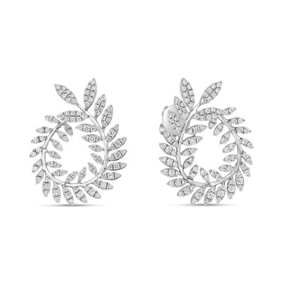 Boucles d'oreilles Feuillage Eternel or blanc diamant