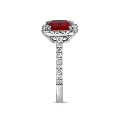 Bague Halo Impérial or blanc Rubis Diamants