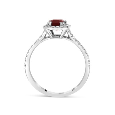Bague Halo Impérial or blanc Rubis Diamants